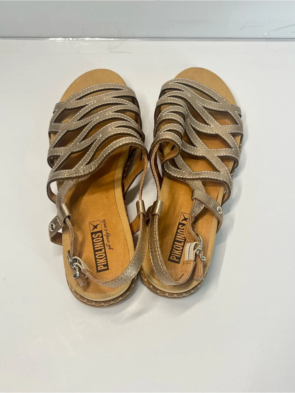 Pikolinos Gold Metallic Leather Strappy Sandals EU 40